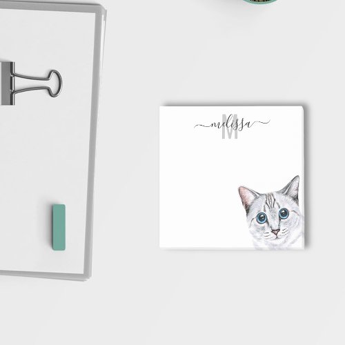 Sneaky Peeking Cat Watercolor Monogram Name  Post_it Notes