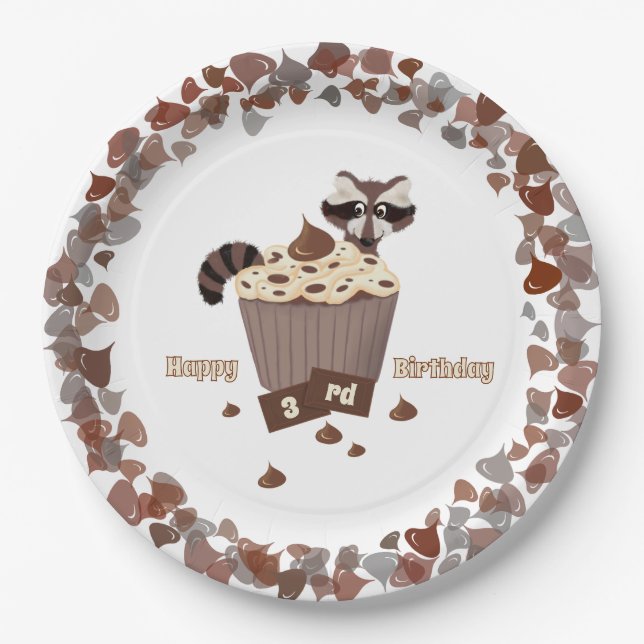 Sneaky Raccoon Chocolate Chip Border Paper Plates (Front)