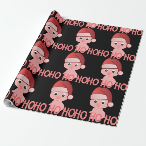 Sneaky Santa Baby Pig in Cute Pink Christmas Wrapping Paper