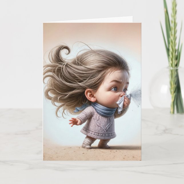 Sneezing Girl With Tissue Card (Front)