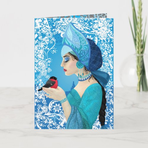 Snegurochka russian style illustration Snowmaiden Holiday Card