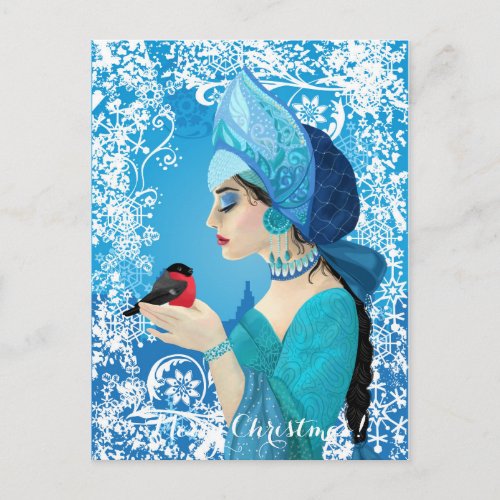 Snegurochka russian style illustration Snowmaiden Holiday Postcard