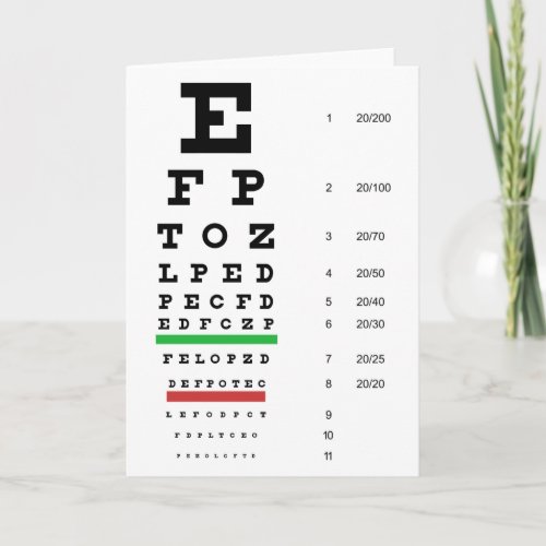 Snellen Eye Chart Card