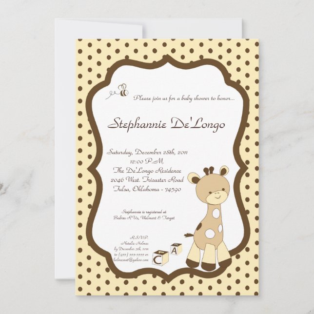 Snicker Doodle Giraffe Baby Shower Invitation (Front)