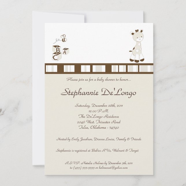 Snicker Doodle Giraffe Baby Shower Invitation (Front)