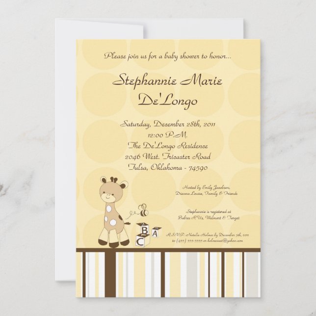 Snicker Doodle Giraffe Baby Shower Invitation (Front)