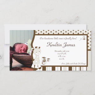 Snicker Doodle Giraffe Photo Birth Announcement
