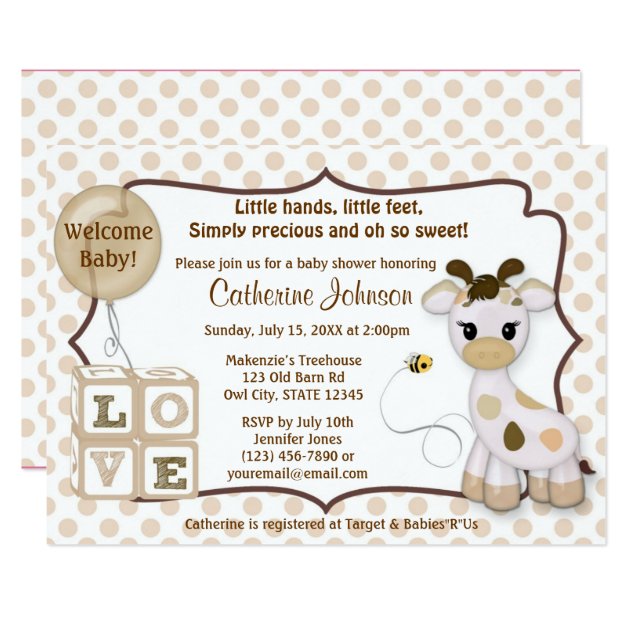 Snickerdoodle Giraffe Baby Shower Invitations