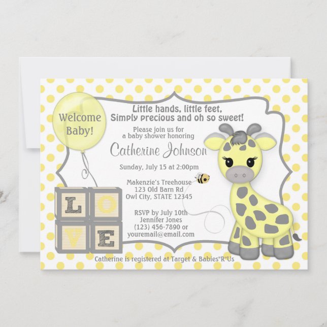 Snickerdoodle Giraffe Baby Shower Invitations YG (Front)