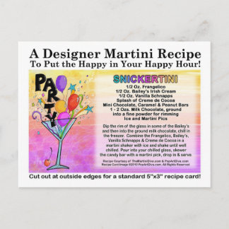 Snickertini Candy Martini Recipe Card Postcard