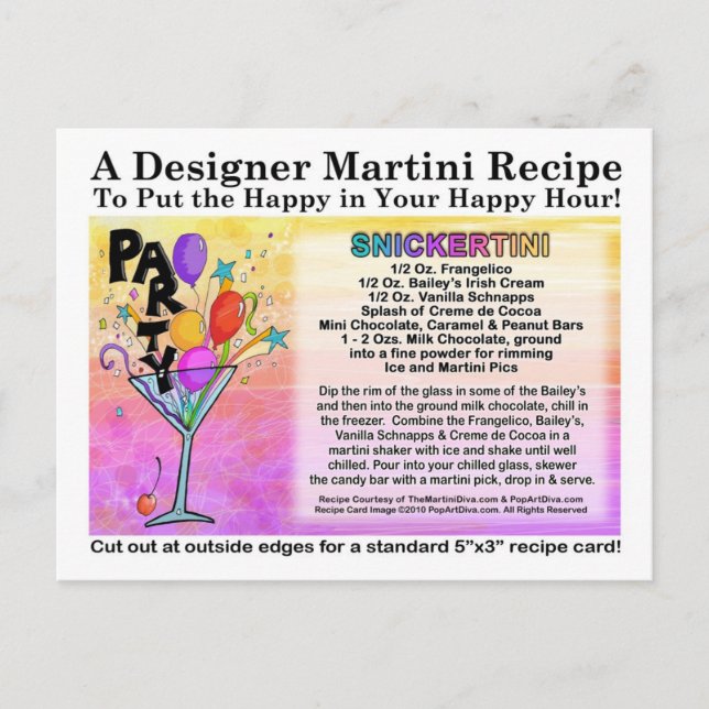 Snickertini Candy Martini Recipe Card Postcard (Front)