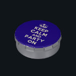 Snip Snap Tins<br><div class="desc">Based on the original Keep Calm and ... poster this cream and blue Keep Calm and Party On Snip Snap Tin features a custom designed font that matches the original closely.</div>