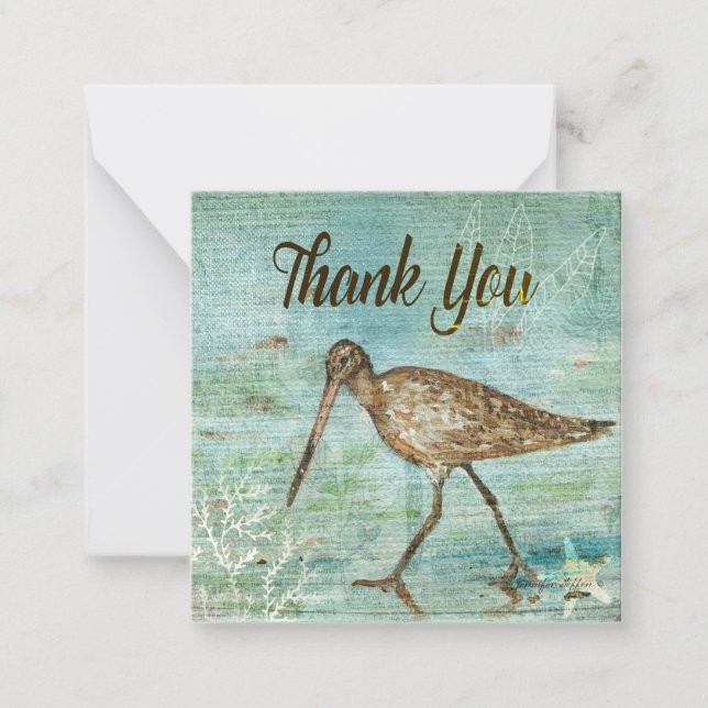 Snipe Bird On Shore Painted Art Thank You Note Card (Front)