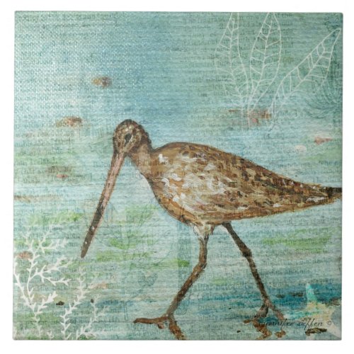 Snipe Shorebird Beach Coastal Decor Ceramic Tile