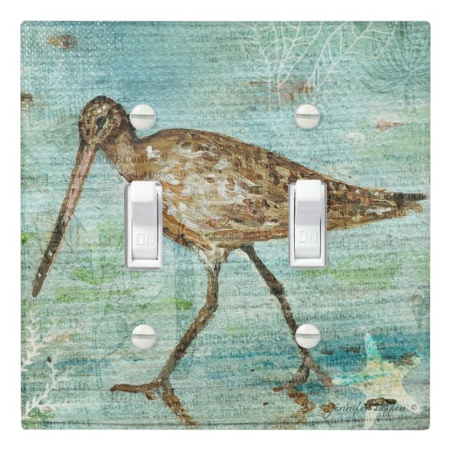 Snipe Shorebird Beach House Art Light Switch Cover (In Situ)