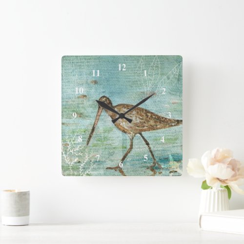 Snipe Shorebird Beach House Home Decor Art Square Wall Clock