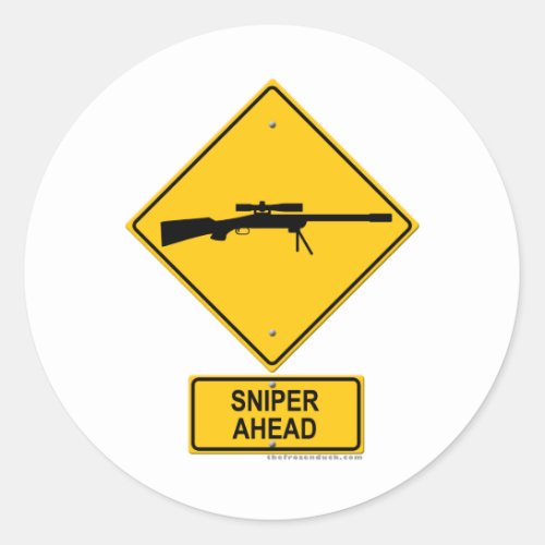 Sniper Ahead Warning Sign Classic Round Sticker