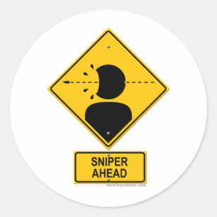 Sniper Ahead Warning Sign (Head Shot) Classic Round Sticker