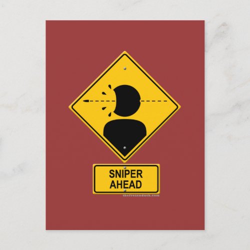 Sniper Ahead Warning Sign Head Shot Postcard