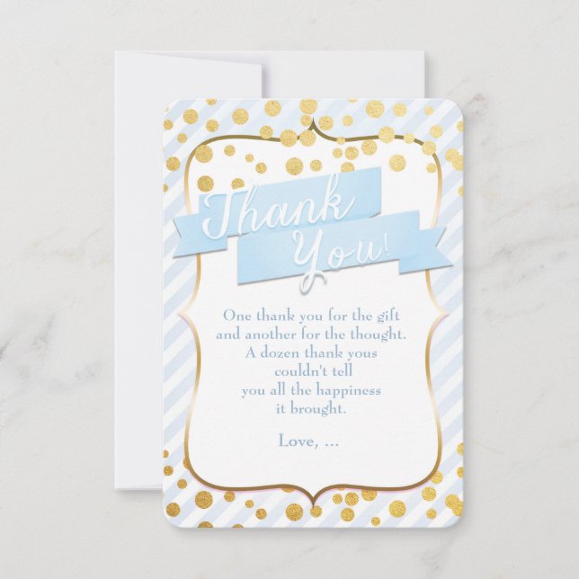 Snips & Snails Blue & Gold Party Thank You Card (Front)