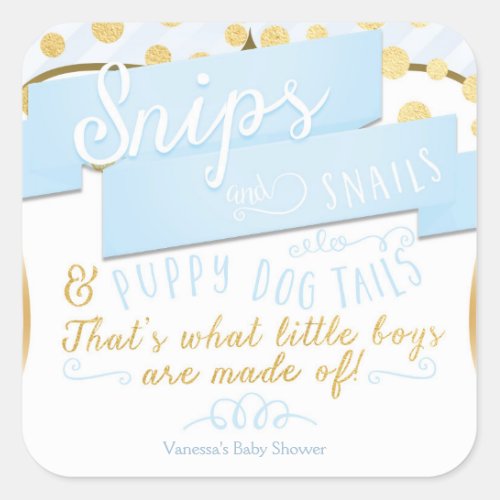 Snips  Snails Blue Gold Striped Favor Stickers