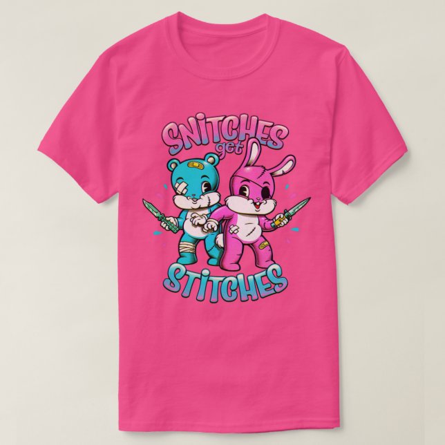 Snitches get Stitches Cute Cartoon T-Shirt (Design Front)