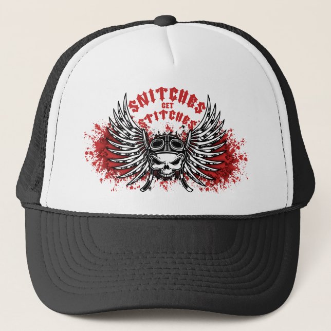 Snitches Get Stitches Trucker Hat (Front)
