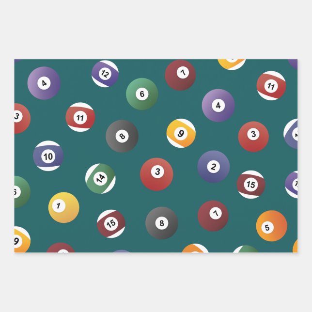 Snooker Ball Pattern, Billiard Player Gifts Wrapping Paper Sheets (Front)