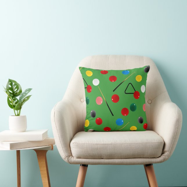 Snooker Cues, Balls and Triangles. Fun Billiards Throw Pillow (Chair)