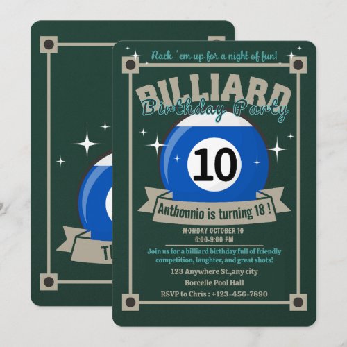 Snooker Invite Pool Birthday Party Billiards Ball