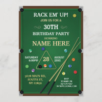 Snooker Invite Pool Birthday Party Billiards Sport
