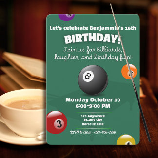 Snooker Invite Pool Birthday Party Billiards Sport