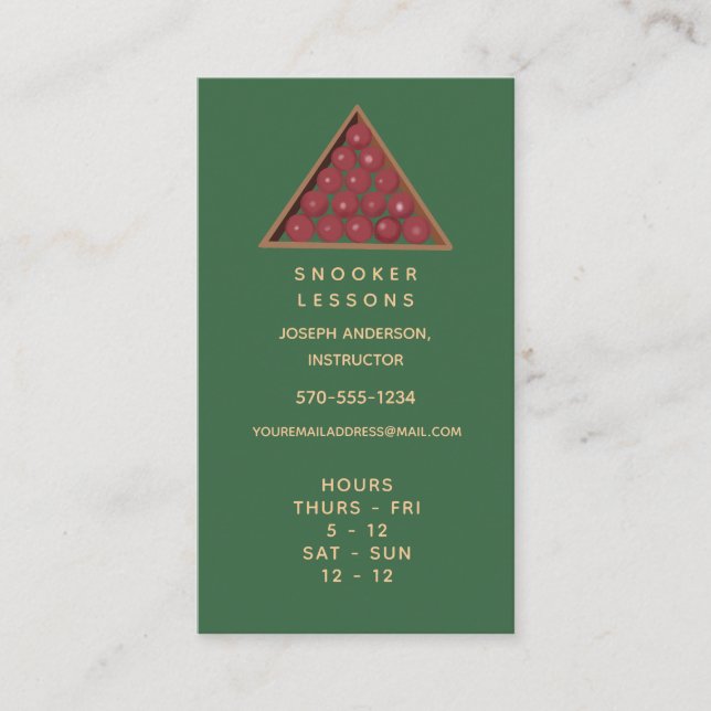 Snooker Lessons Business Card with Hours (Front)