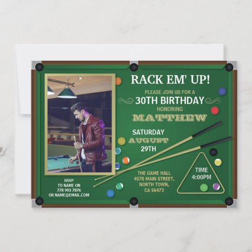 Snooker Pool Birthday Party Sports Hall Rack Photo Invitation