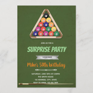 Snooker theme birthday invitation