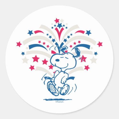 Snoopy 4th of July Dance Classic Round Sticker