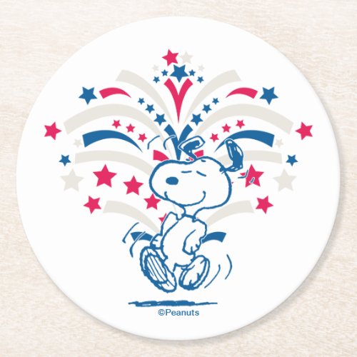 Snoopy 4th of July Dance Round Paper Coaster