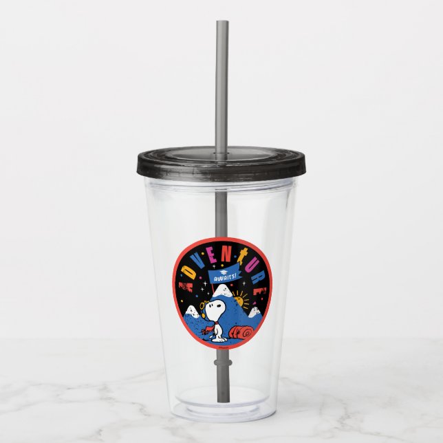 Snoopy Adventure Awaits Graduation Mountain Design Acrylic Tumbler (Front)