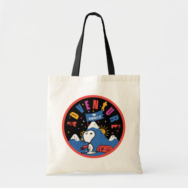 Snoopy Adventure Awaits Graduation Mountain Design Tote Bag (Front)