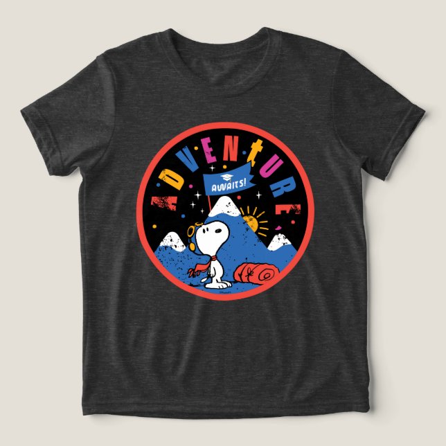 Snoopy Adventure Awaits Graduation Mountain Design Tri-Blend Shirt (Design Front)