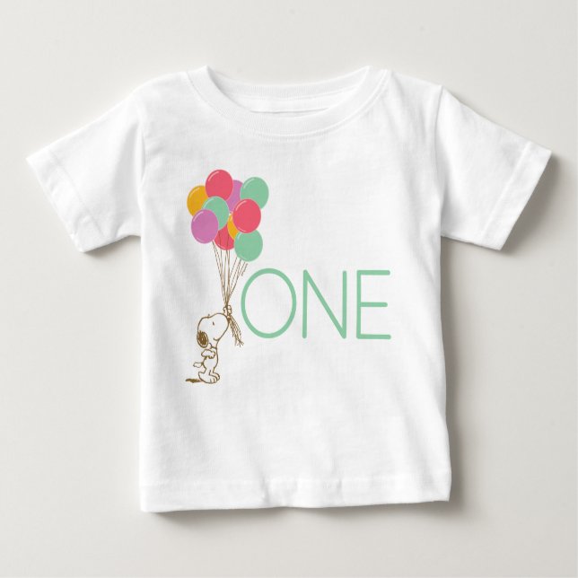 Snoopy and Balloons 1st Birthday Baby T-Shirt (Front)
