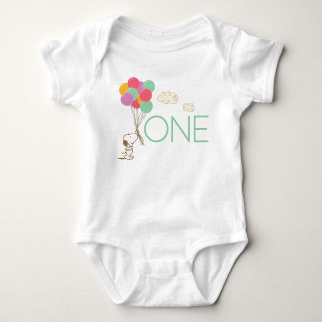 Snoopy and Balloons 1st Birthday Baby T-Shirt Baby Bodysuit (Front)
