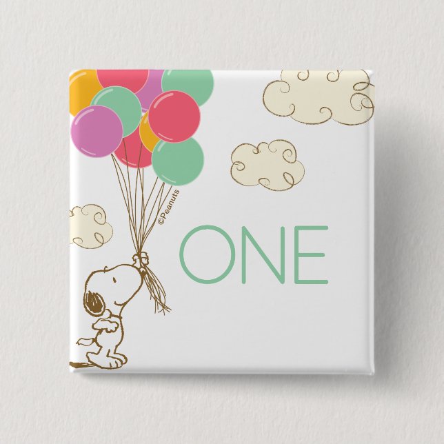 Snoopy and Balloons 1st Birthday Button (Front)