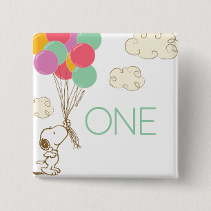 Snoopy and Balloons 1st Birthday Button