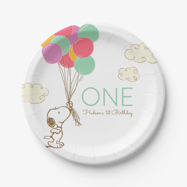 Snoopy and Balloons 1st Birthday Paper Plates (Front)