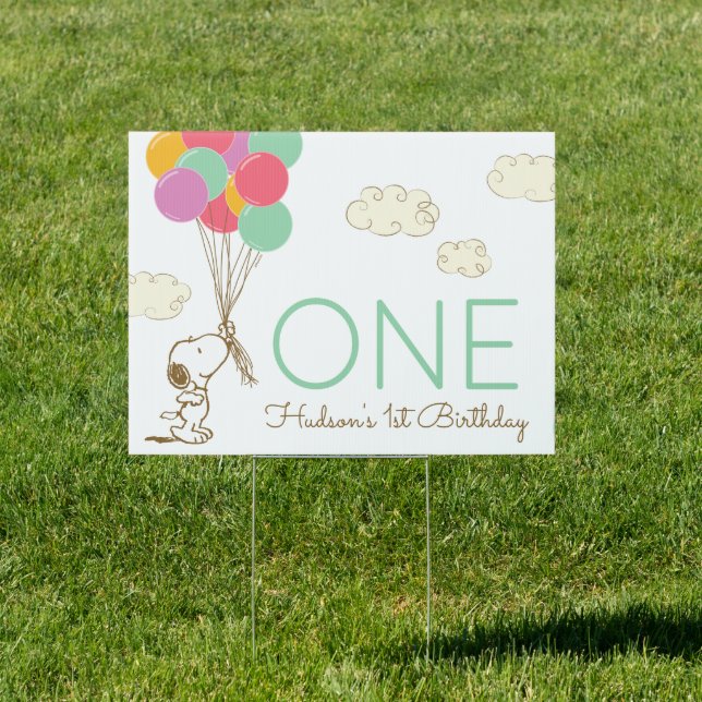 Snoopy and Balloons 1st Birthday Sign (Insitu)