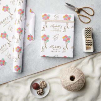 Snoopy and Balloons Baby Shower | Add Your Name Wrapping Paper