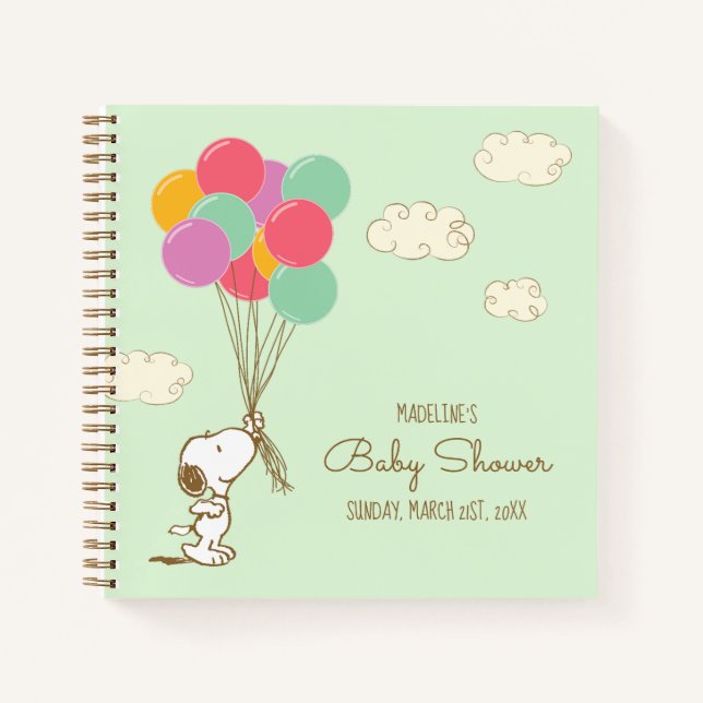 Snoopy and Balloons Baby Shower Guest Gift List Notebook (Front)
