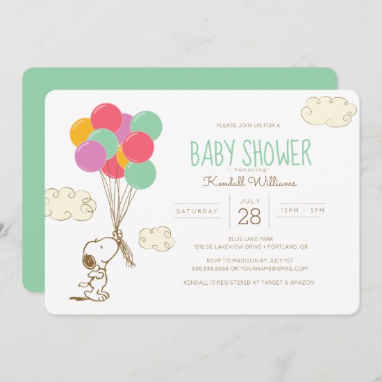 Snoopy and Balloons Baby Shower Invitation