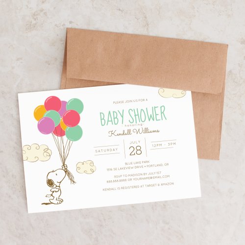Snoopy and Balloons Baby Shower Invitation
